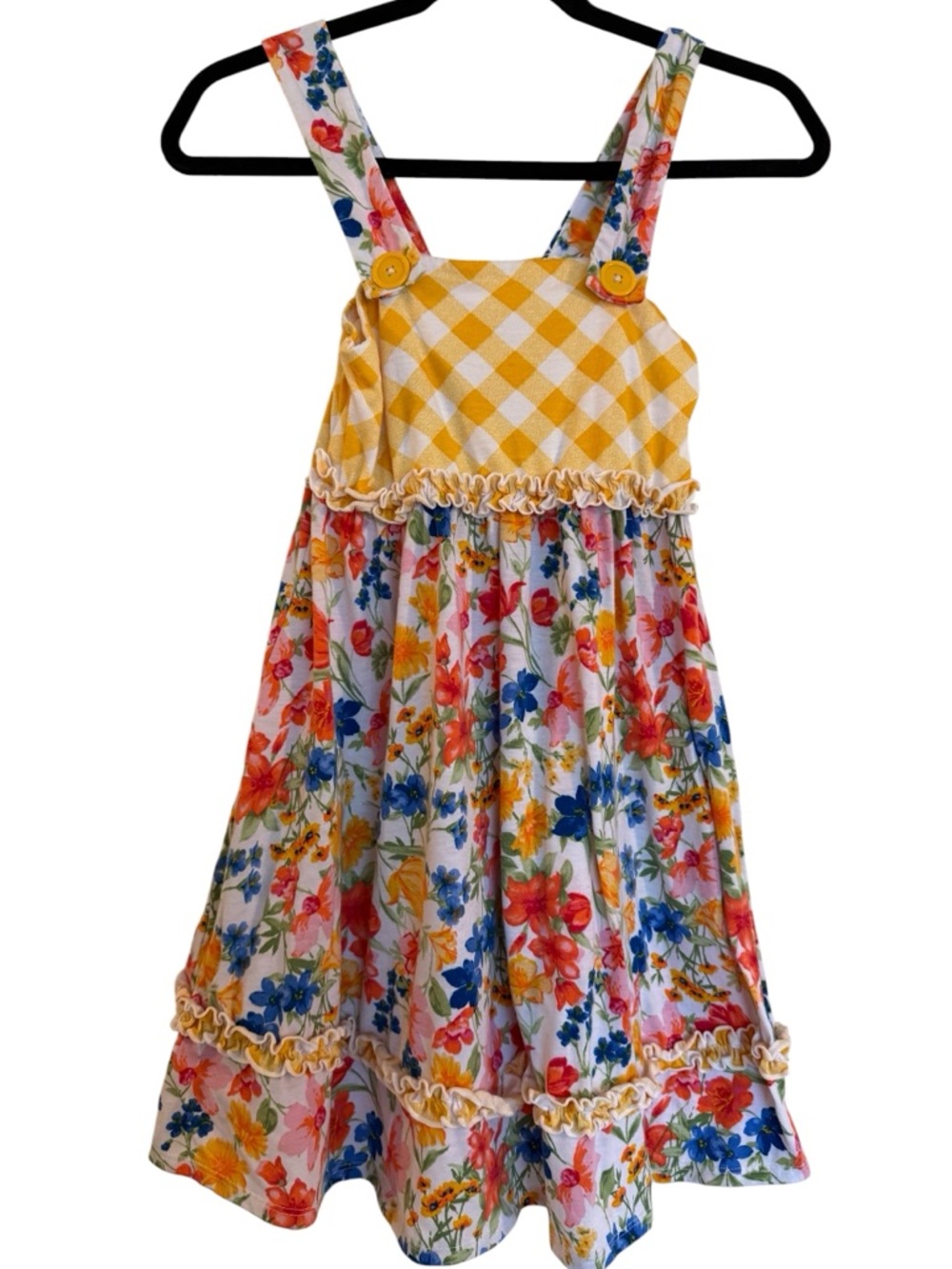 Jona Michelle Floral Yellow Gingham Sundress Summer Dress